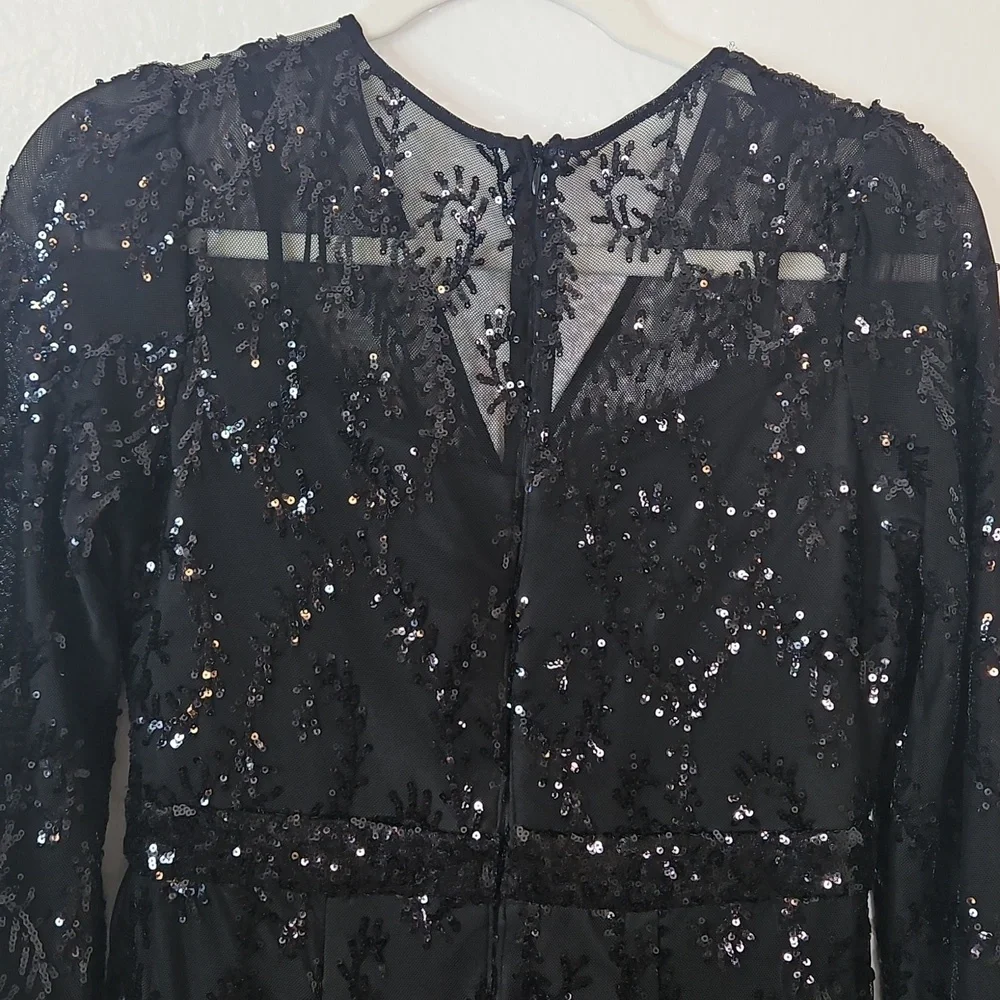 🌟 R&M Richards Petite 6P Black Sequin Long Evening Gown - Picture 12 of 15